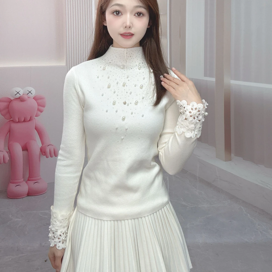 INS修身型高领钉珠常规款千金风T恤修身针织内搭4254329832