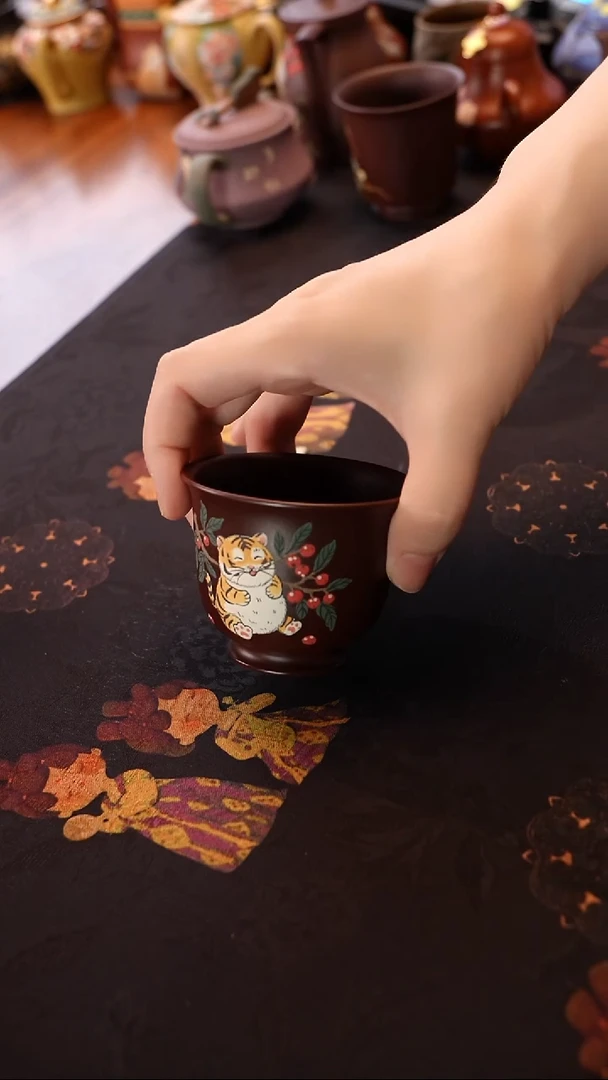 茶壶紫砂紫朱泥胖虎杯