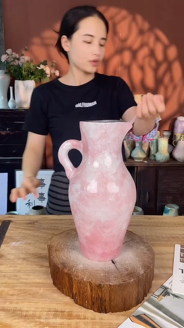 摆件景德镇高温陶瓷花器（口径10*高度29）