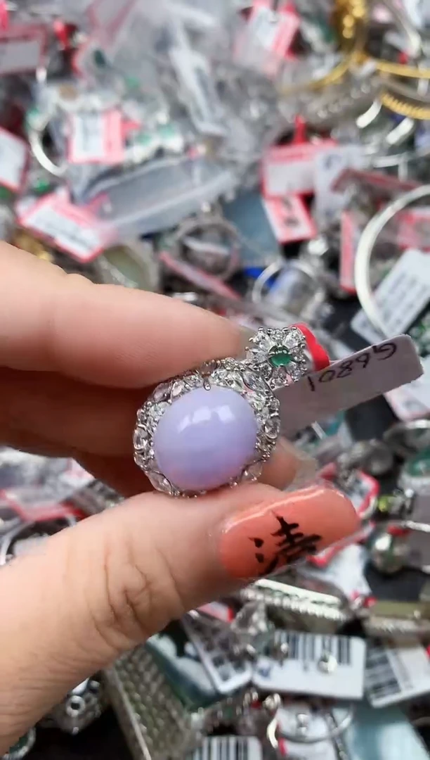 银S925镶嵌戒指翡翠天然A货缅甸翡翠