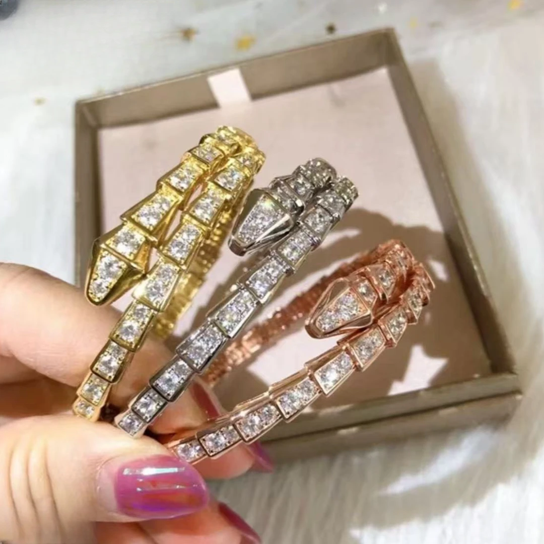 18K金玫瑰金蛇头系列单圈三圈手镯K玫K白轻奢高级情侣首饰