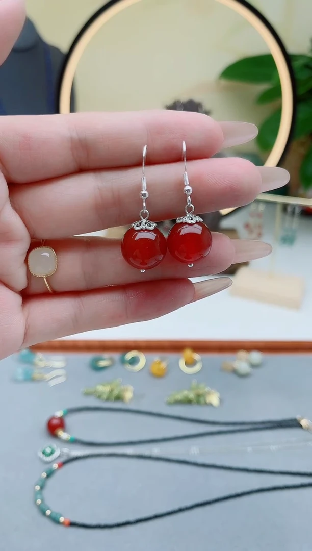 玛瑙/玉髓耳饰银S925镶嵌801