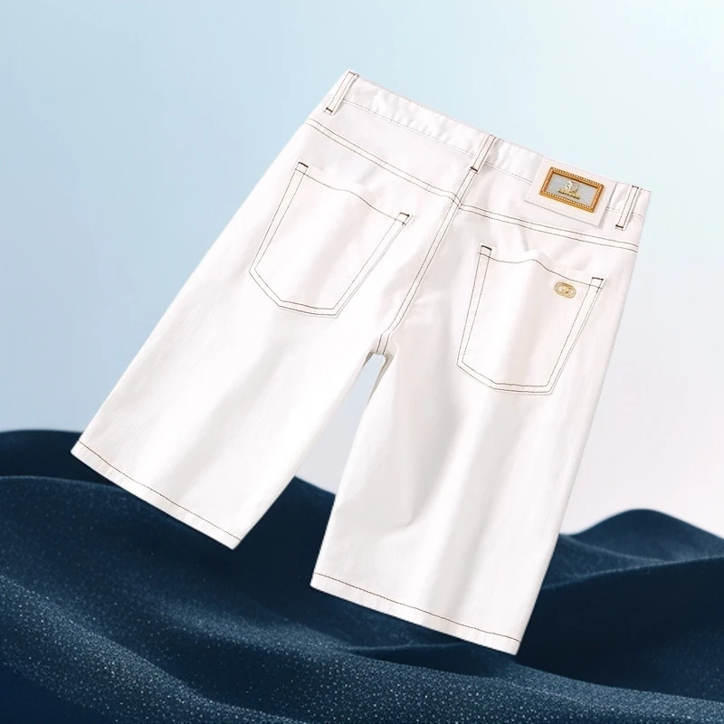 巴赛娜缇时尚潮牌白色休闲短裤男五分裤夏季薄款修身时尚5分裤