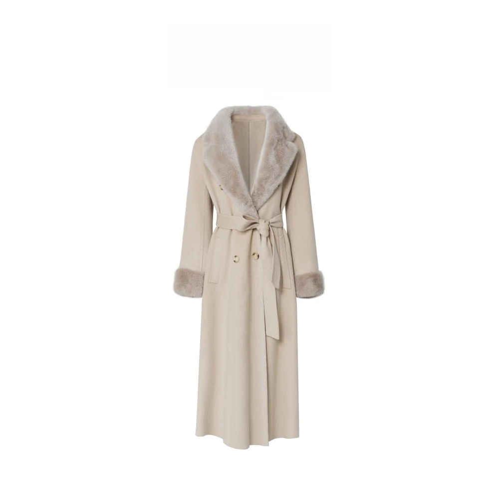 【长款】冬季宽松中长款过膝绵羊毛水貂毛领风衣外套CM-905084