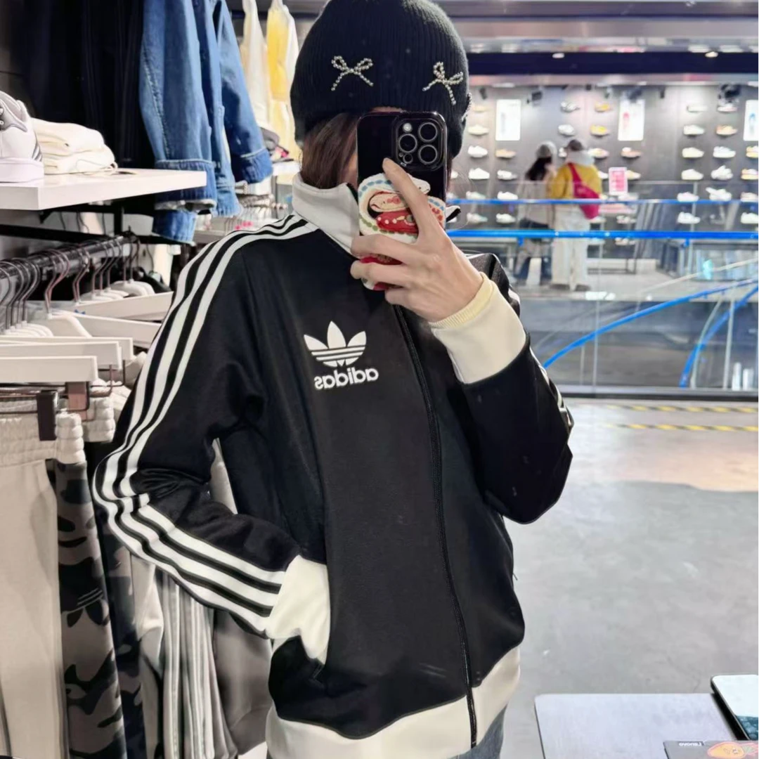 adidas 立领条纹拉链翻领长袖夹克 IW3174