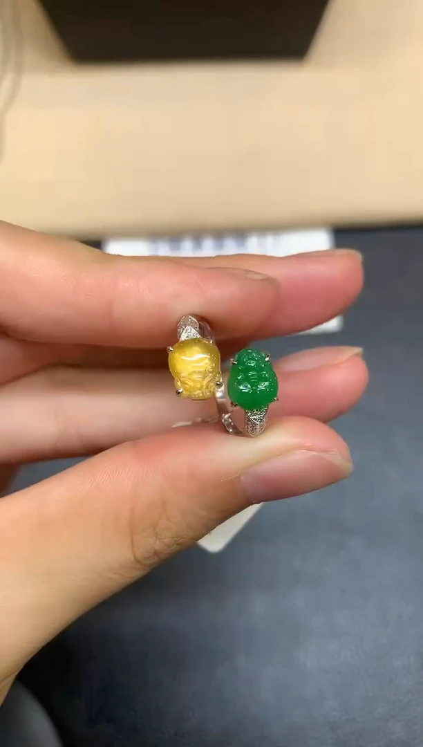 18K金镶嵌戒指翡翠貔貅【无服务费【24小时鉴赏期】