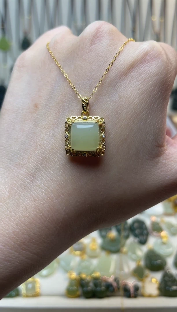 吊坠(不含链)银S925镶嵌和田玉方糖