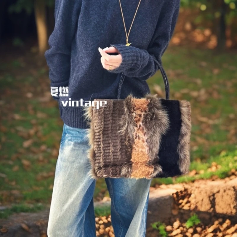 95新 DIOR/迪奥 复燃精选/秀款豹纹拼接毛毛托特包