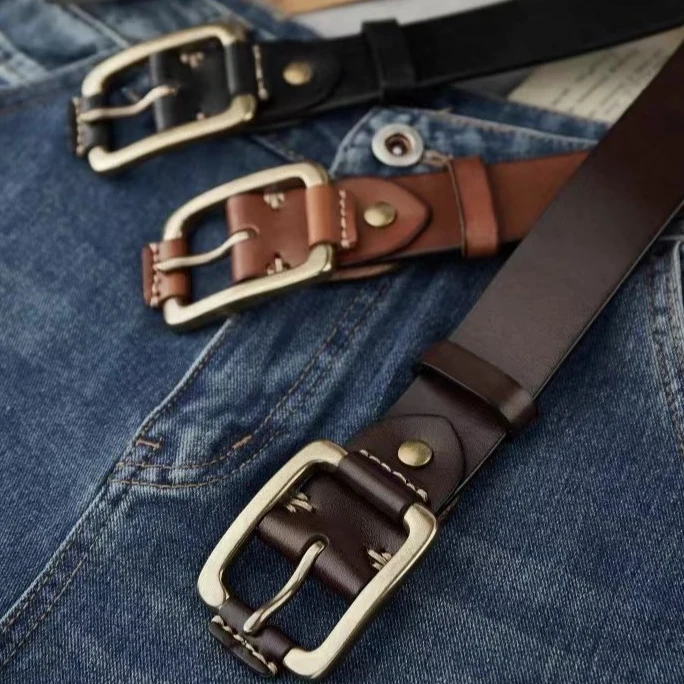 法雷奥保罗/Fareopaul头层牛皮男士真皮铜扣针扣复古手工港风腰带