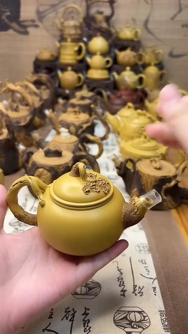 茶壶紫砂仿木手把素面壶