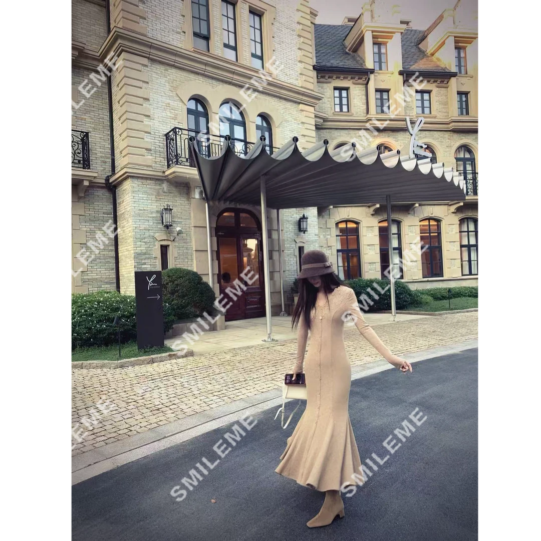 SMILEME【银杏漫道】秋季款温婉风气质显瘦时尚长连衣裙ME03025410