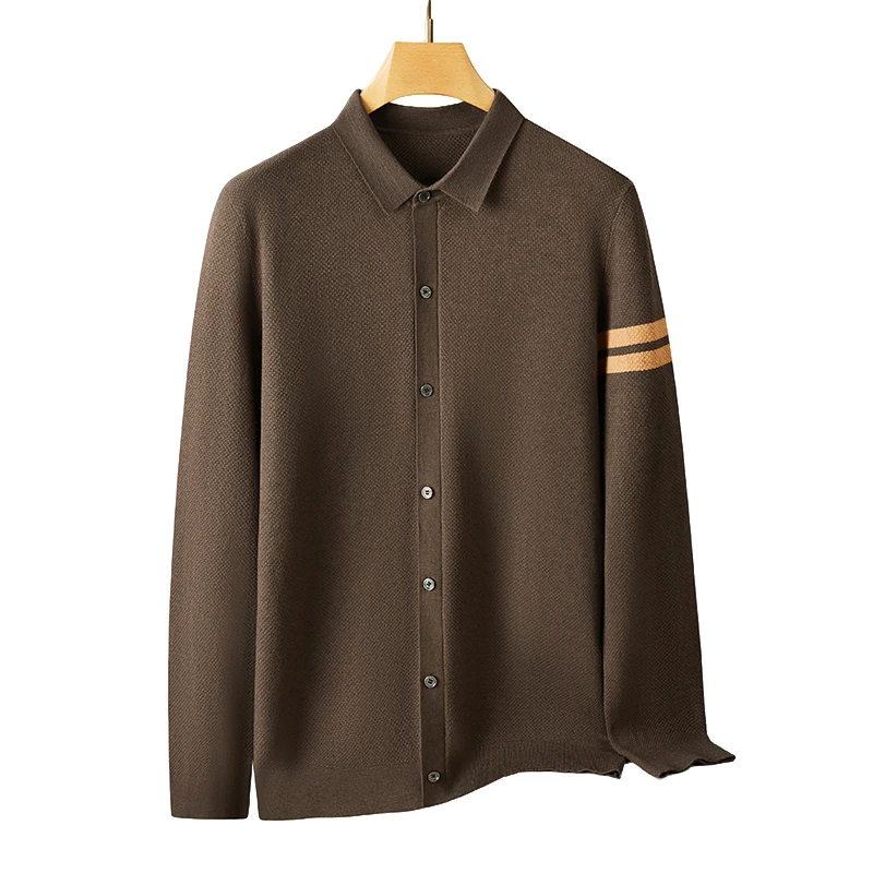 男士百搭翻领秋季时尚修身百搭大码商务休闲长袖针织POLO衫秋冬TY