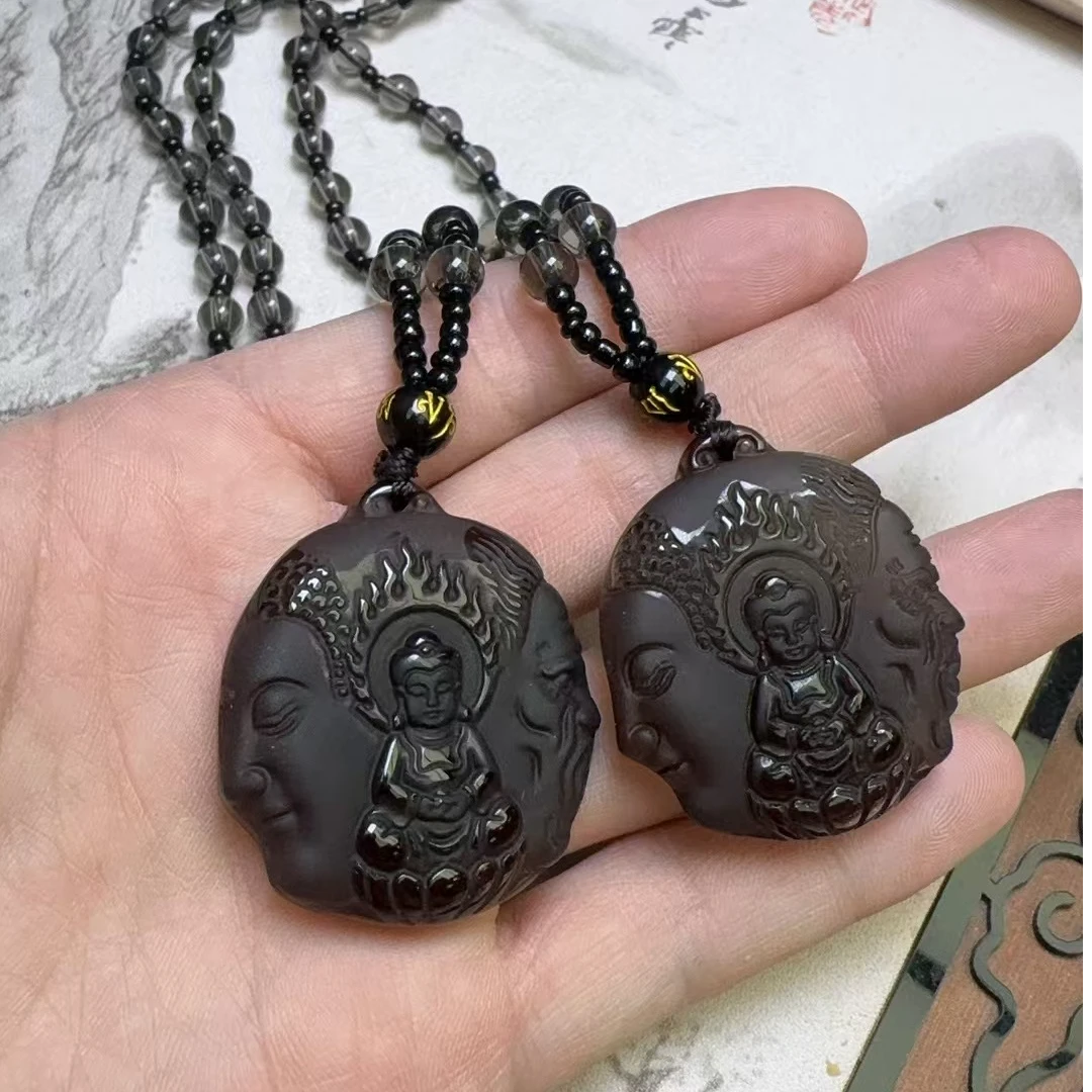 C3289 -苍穹密宝黑钻晶双面佛黑曜岩吊坠-配珠链-多样性只发一件
