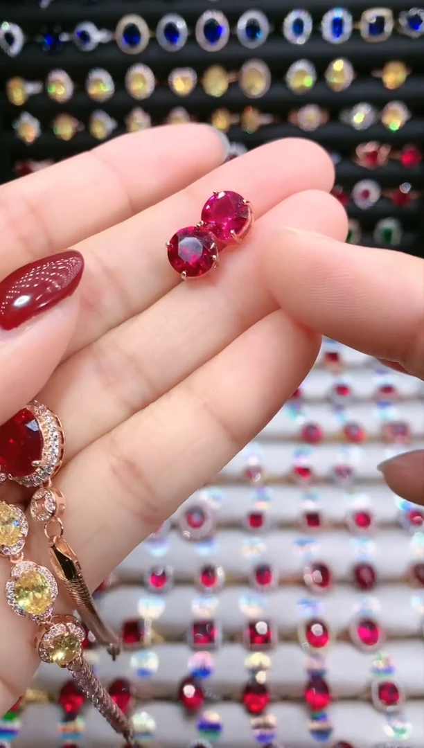 【闪购商品】红宝石耳饰银S925镶嵌玫瑰金