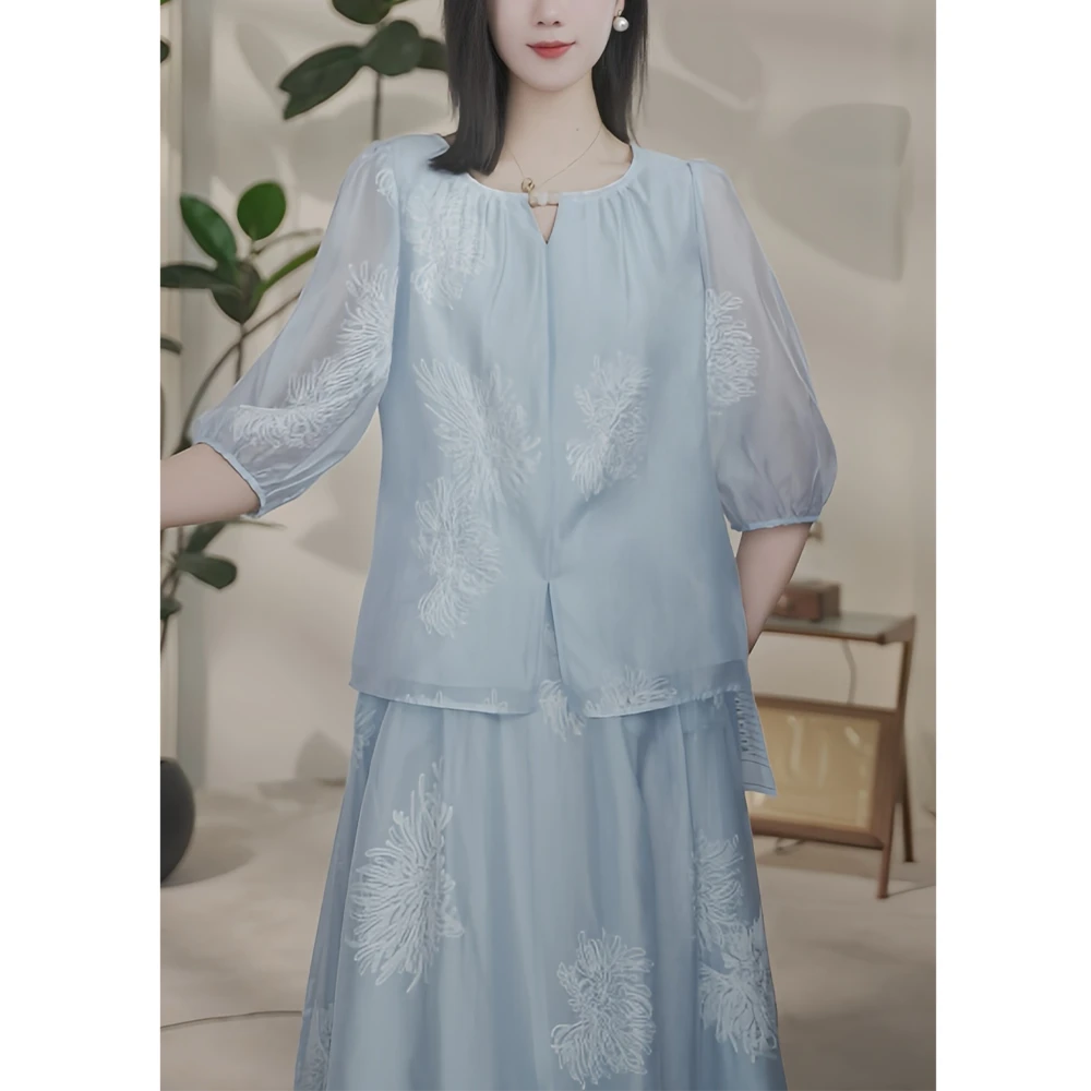 韩版气质浅蓝色设计感衬衫女2025年夏季爆款漂亮气质百搭衬衫女