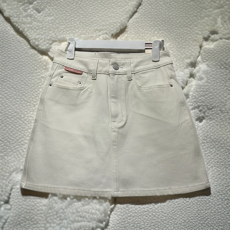 蓝悉半身牛仔裙女防走光高腰四面弹