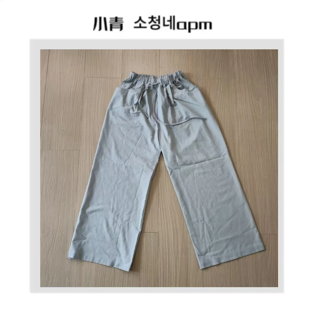 韩国东大门 MON/松紧腰丝条抽绳阔腿裤