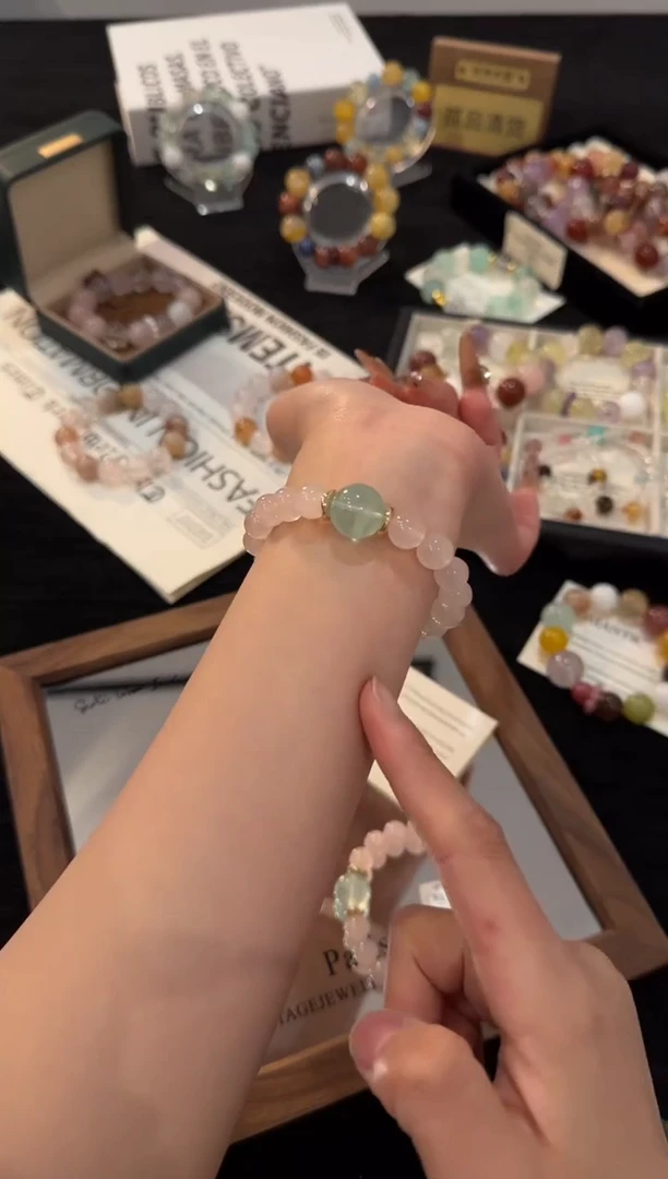 合金手链水晶粉水晶x3329