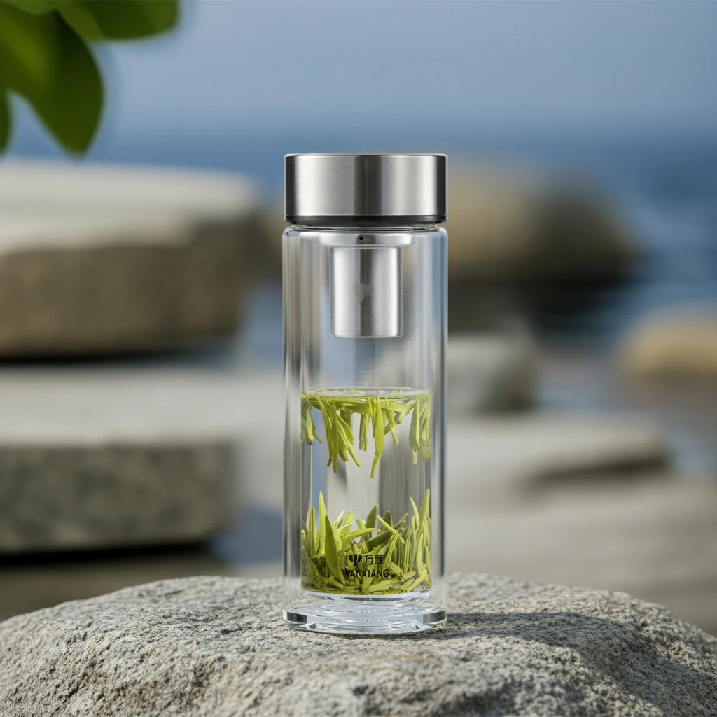 万象双层玻璃杯男士办公室泡茶水杯高档车载便携高颜值高颜值带盖