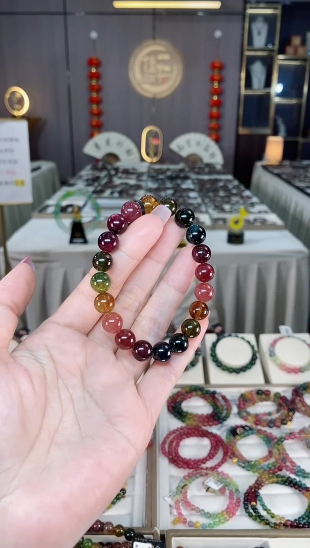 未镶嵌老矿碧玺彩虹冰体单圈手串9mm+碧玺hon多样性发货一条