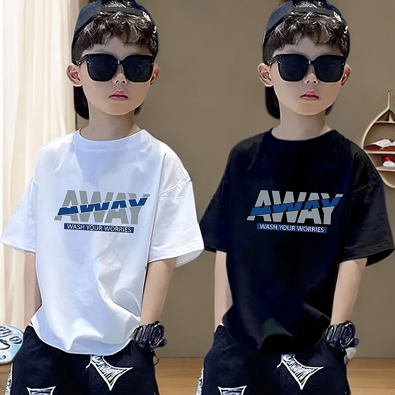 夏季纯棉短袖男童T恤洋气儿童夏装中大童帅气男孩宽松印花上衣服