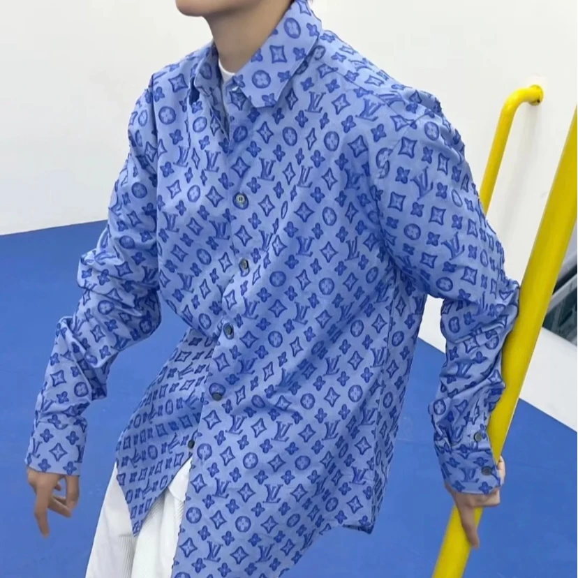 99新 LouisVuitton/路易威登 蓝色满印logo衬衫尺码XL/000