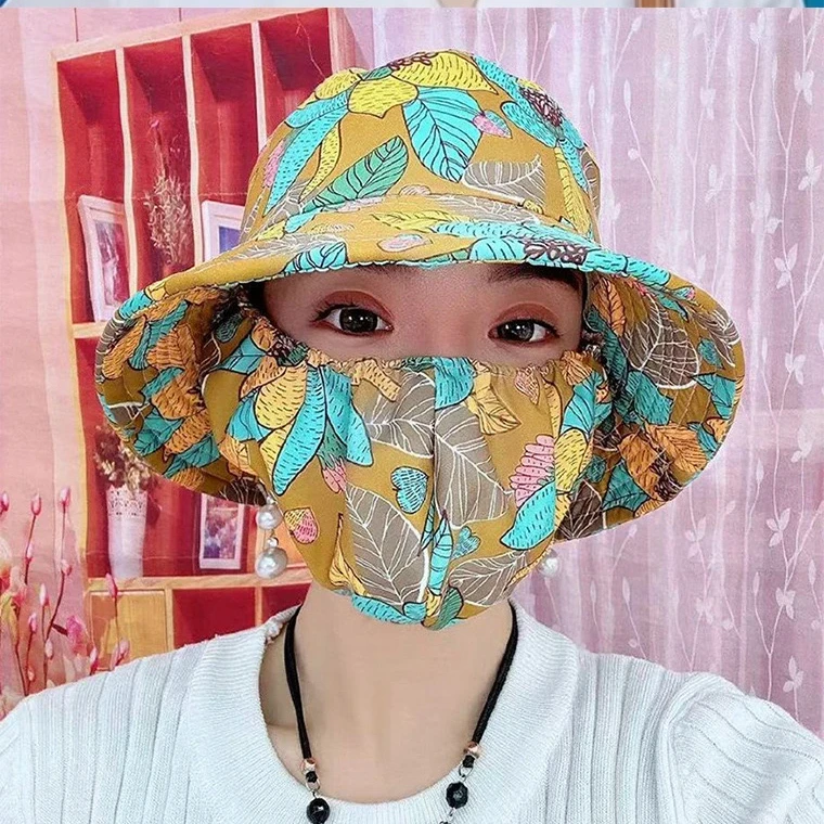 2025新款帽子口罩防晒夏季遮阳帽遮脸农用紫外线采茶户外一体帽