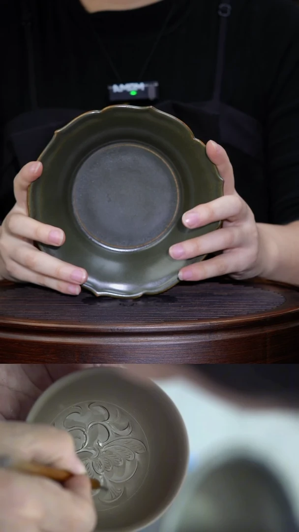 【闪购商品】茶叶墨釉花口壶承 微瑕