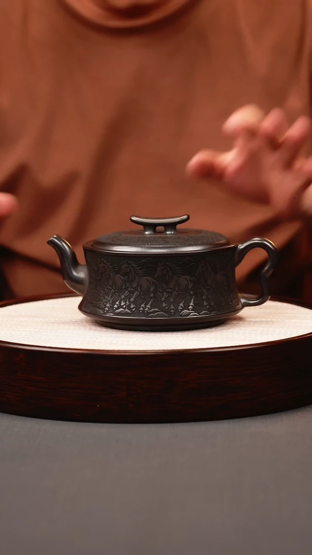 茶壶紫砂石黄八骏图大品