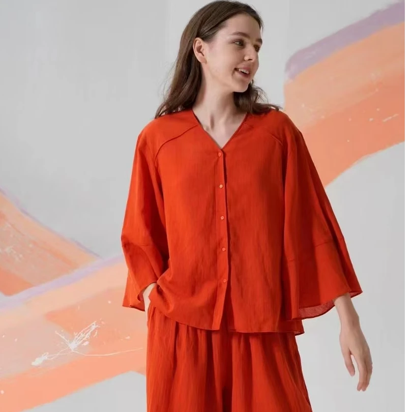 设计师款女士棉麻家居服纯色春夏时尚睡衣女款爆款2025新款薄款