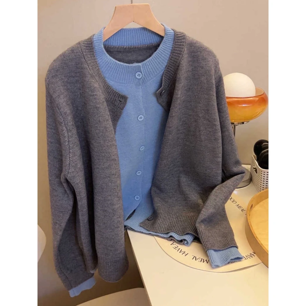 设计感假两件针织开衫女秋冬新款时尚洋气百搭可外穿毛衣外套上衣