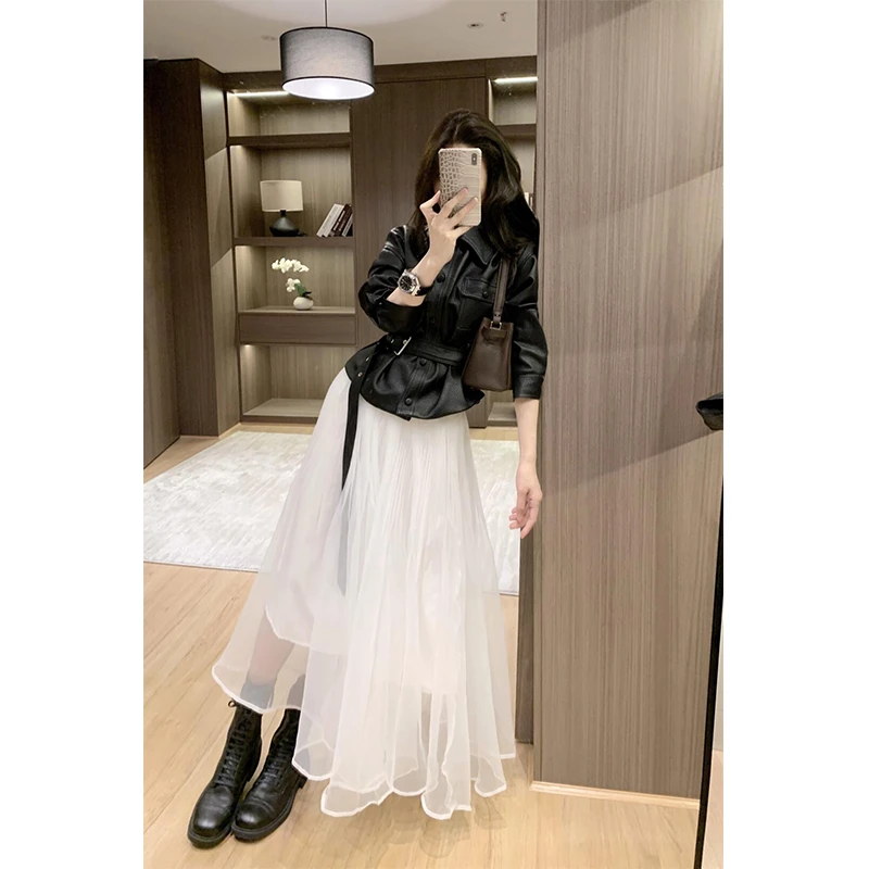 春装女款爆款2025新款轻奢小众高级感女装皮衣长袖外套显瘦半身裙