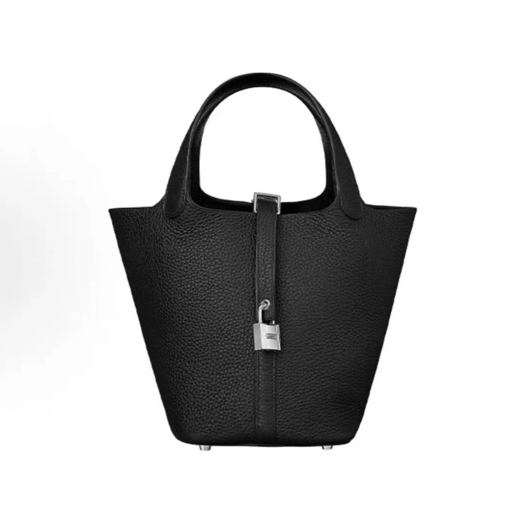 99新 Hermes/爱马仕 爱马仕菜篮子18黑色银扣 T刻 手提包9201071