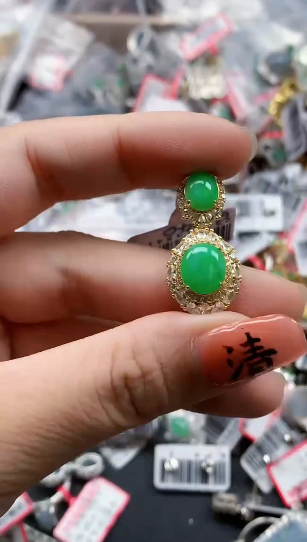 银S925镶嵌戒指翡翠天然A货缅甸翡翠