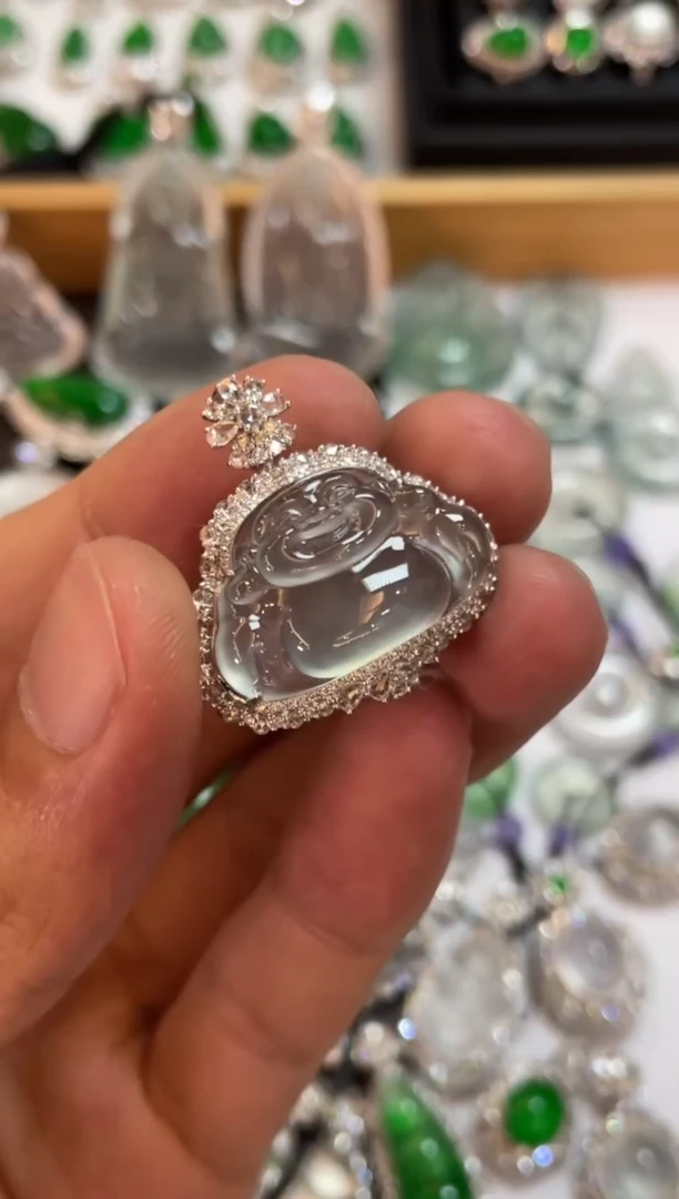 翡翠18K金镶嵌吊坠(不含链)佛公