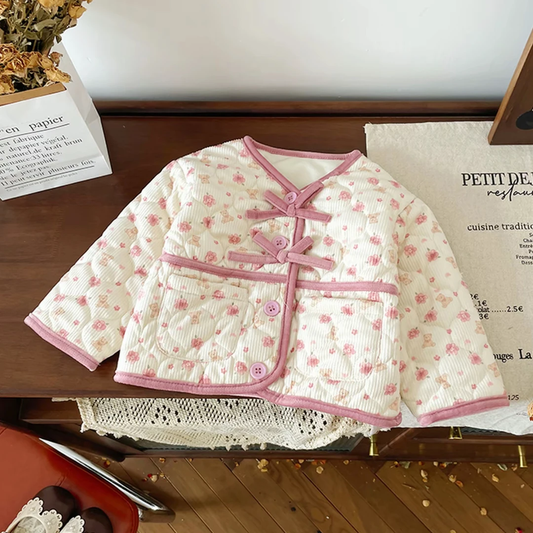 冬季新款外套女童加绒保暖丝绒碎花棉衣棉服宝宝洋气ZH-Q-D22