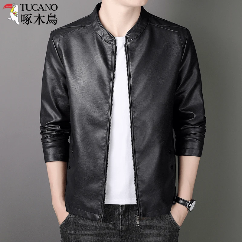 TUCANO/啄木鳥男士薄款春秋皮衣韩版帅气春季帅气修身外套皮夹克