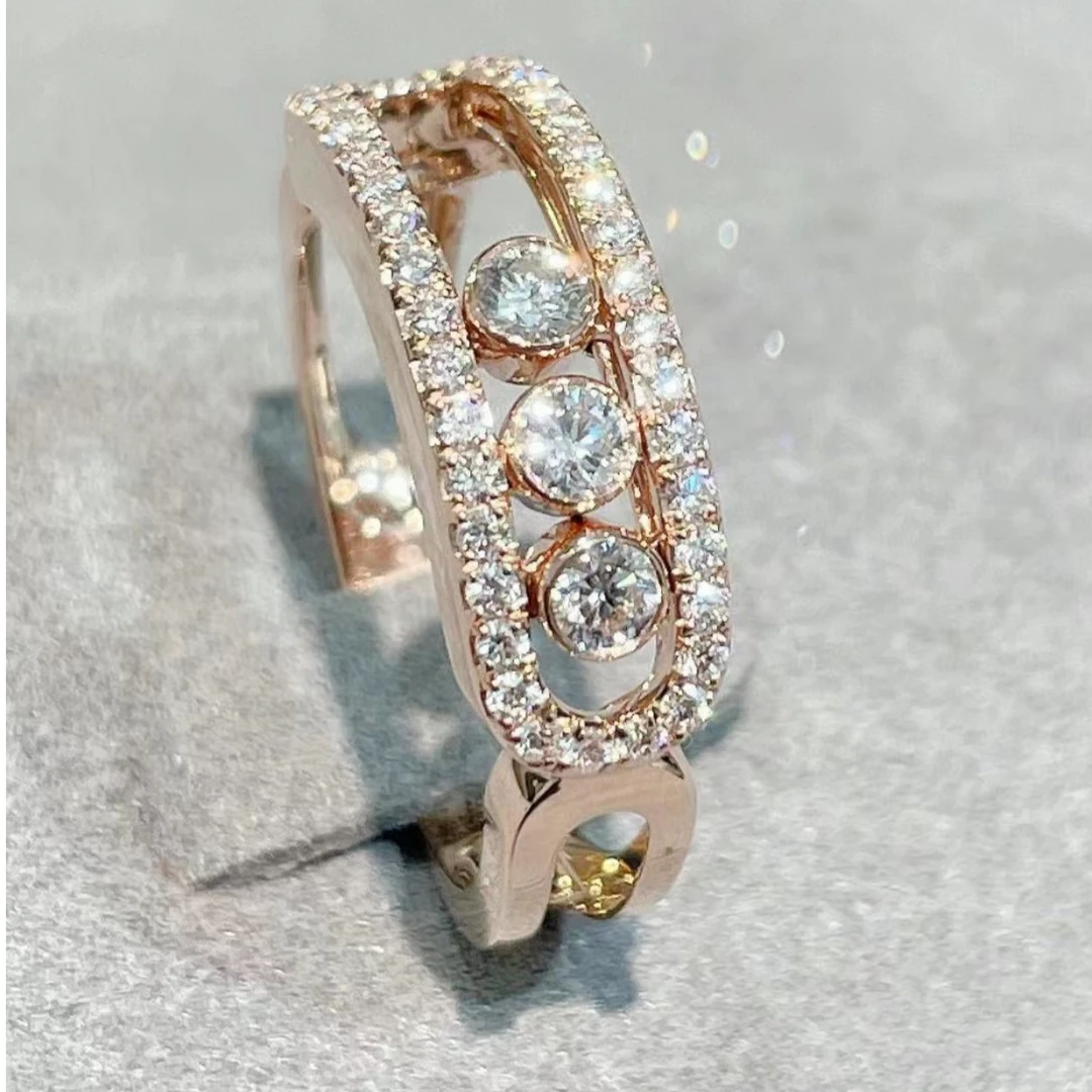 合金戒指 梅梅三钻滑动戒指气质时尚简约