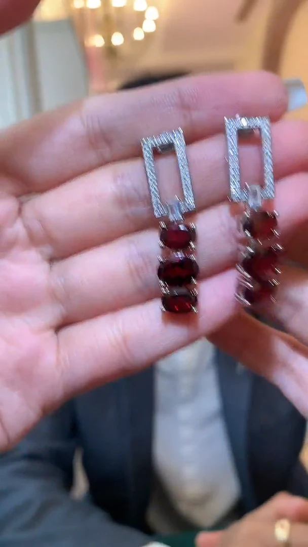石榴石耳饰银S925镶嵌（宝石世家严选）
