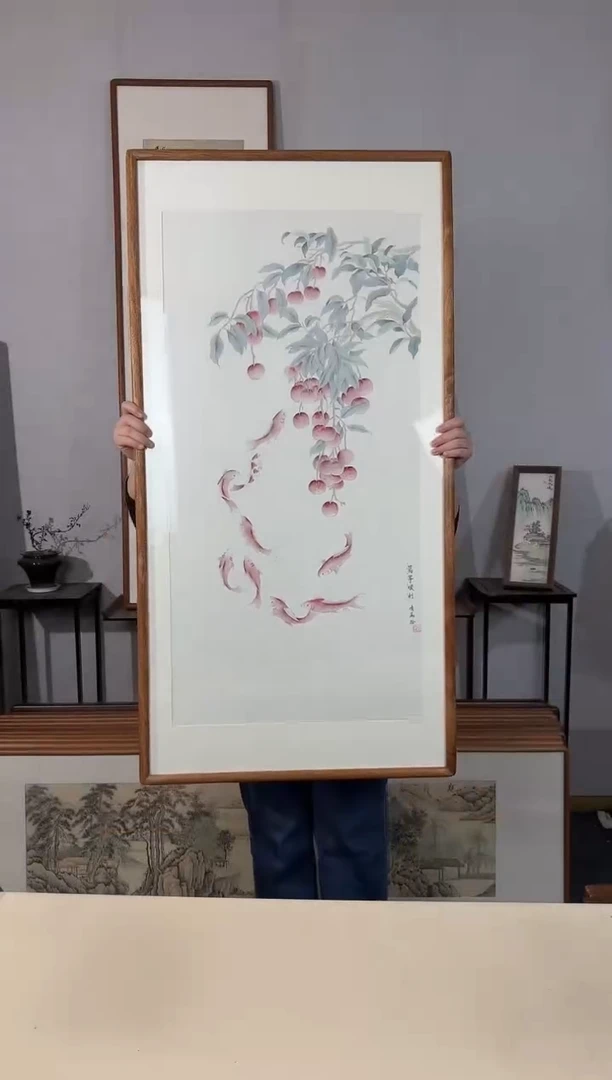 国画手绘*万事顺利*62*122cm带框发货