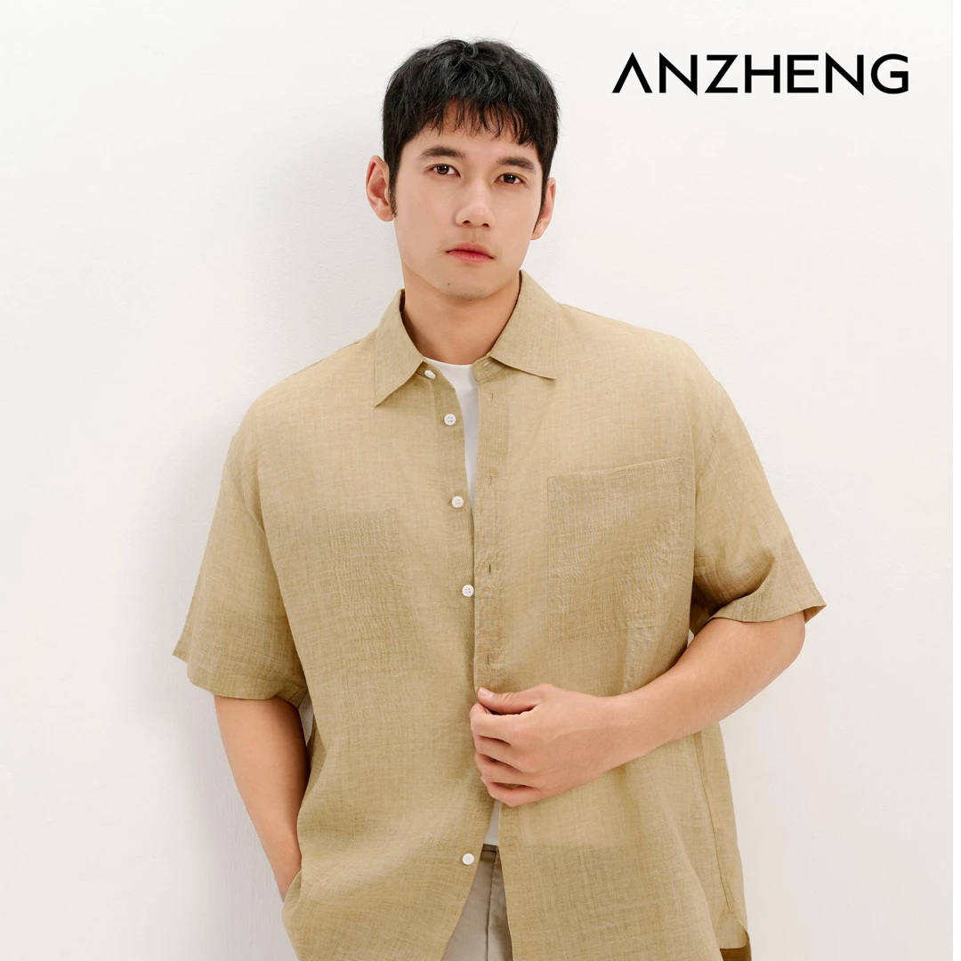 安正商场同款卡其胸前单口袋短衬男士时尚AMEX2CD16B