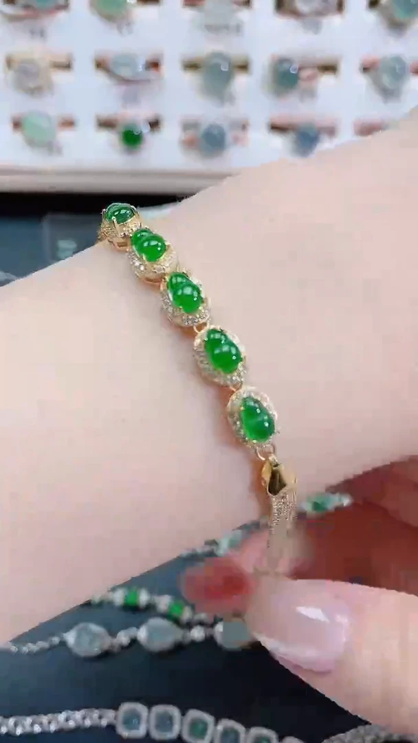 银S925镶嵌手链翡翠天然翡翠