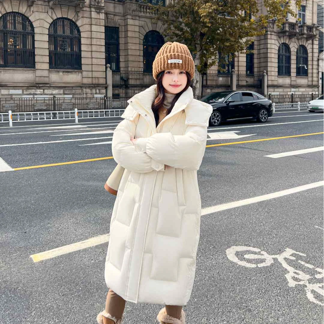 3096时尚羽绒服女中长款冬季连帽保暖外套