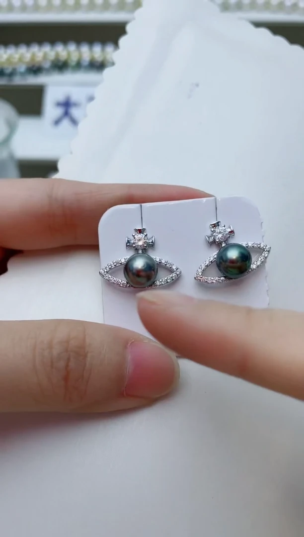银S925镶嵌海水珍珠耳饰A46
