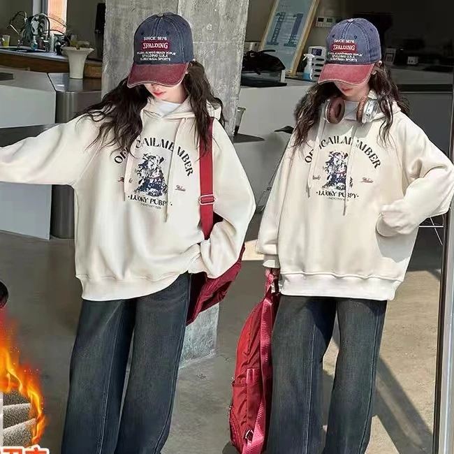 韩版女童加绒连帽卫衣317