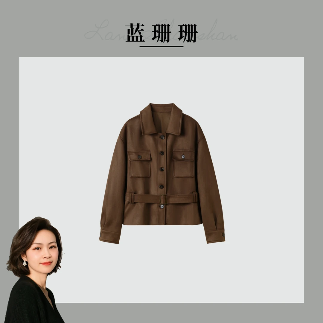 气质纯色单排扣腰带长袖外套上衣SS26325