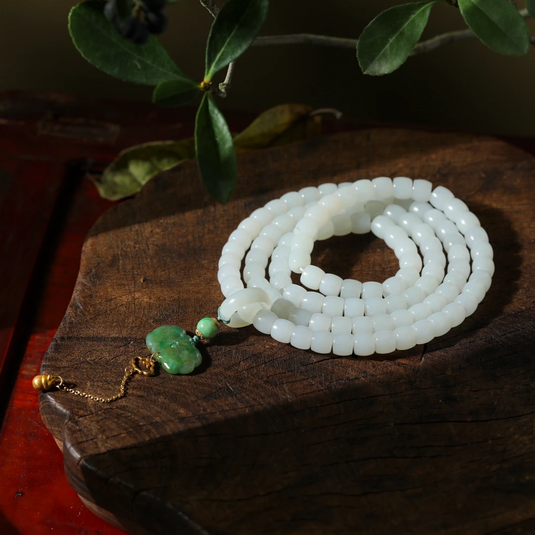 【意婵】《信念》108珠典藏级俄芭莎特细羊脂白玉18K金翡翠-907718