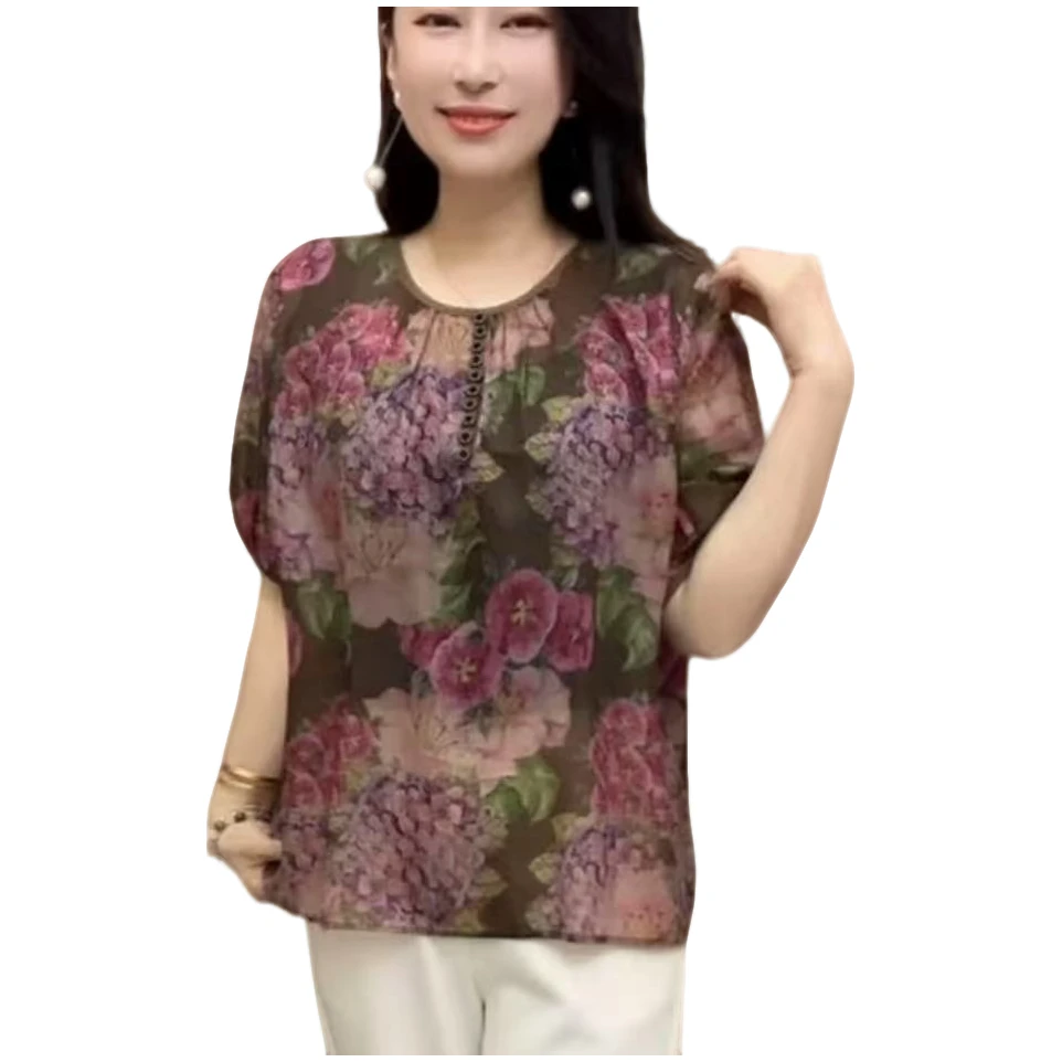 时尚简约夏季新款韩版宽松百搭中老年妈妈衫