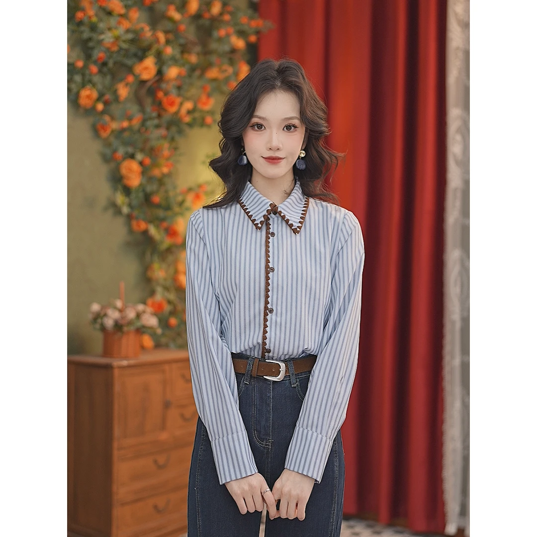 可可【梅谏】25早秋新款显瘦百搭复古简约叠穿原创女衬衫#Y14213