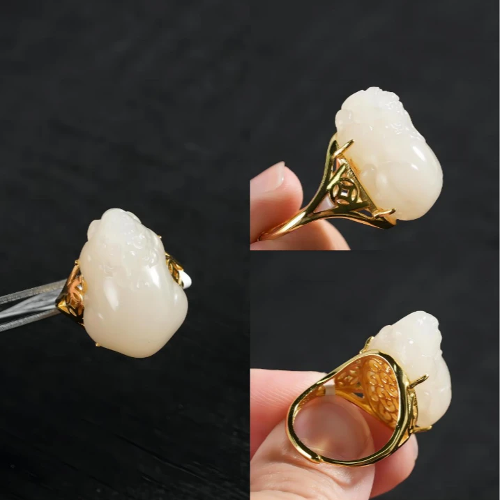 【老掌柜讲珠宝】和田玉藕粉貔貅戒指/多样性发货发一件 G40203